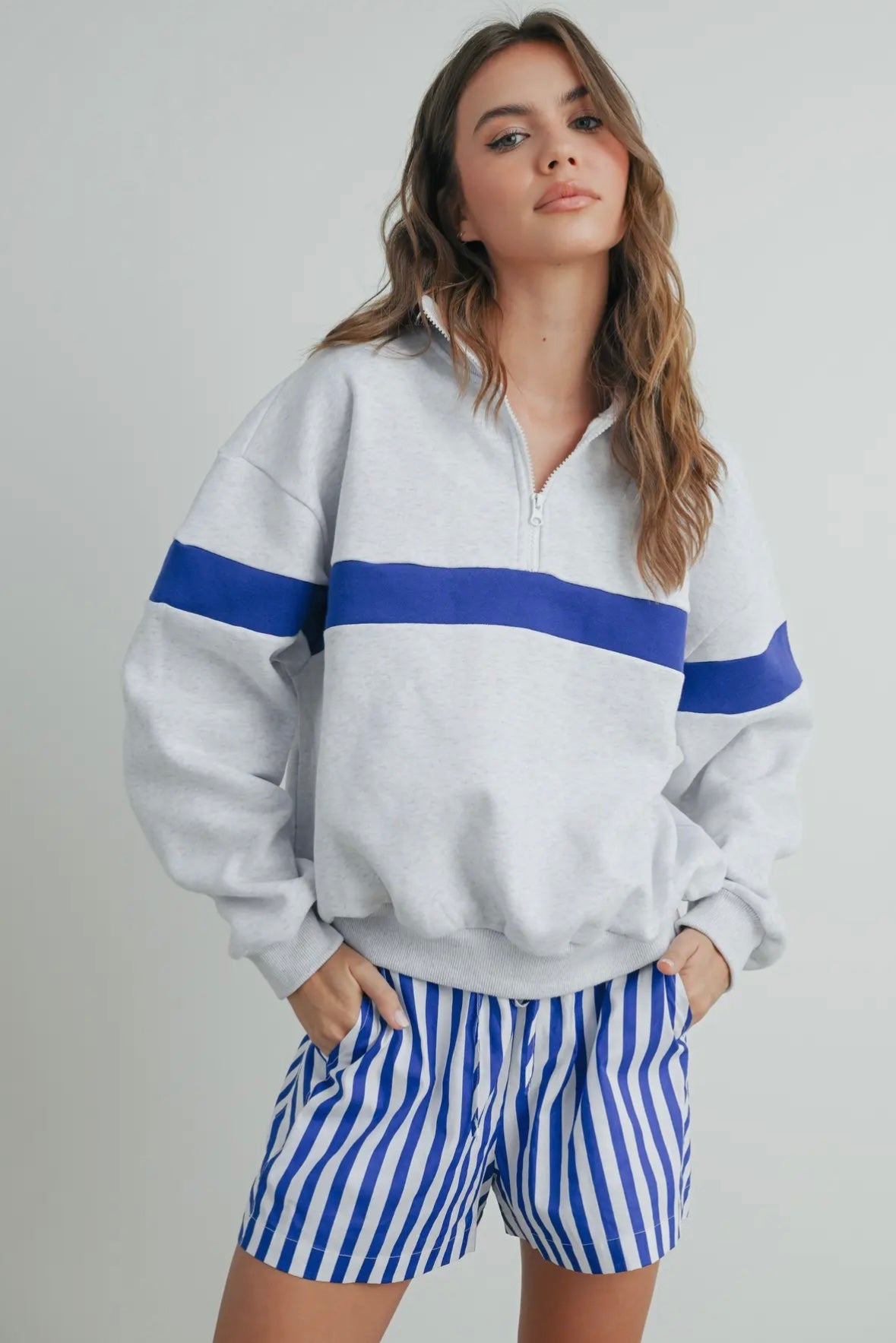 Grey & Blue Striped Sweatshirt