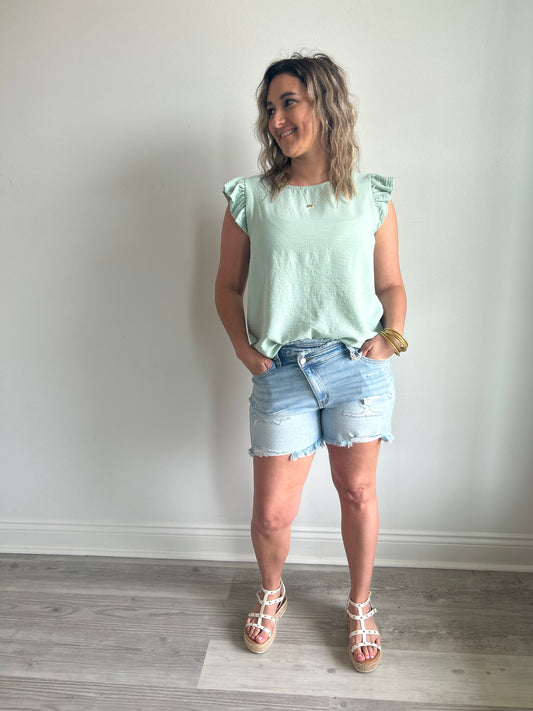Mint Sleeveless Ruffle Top