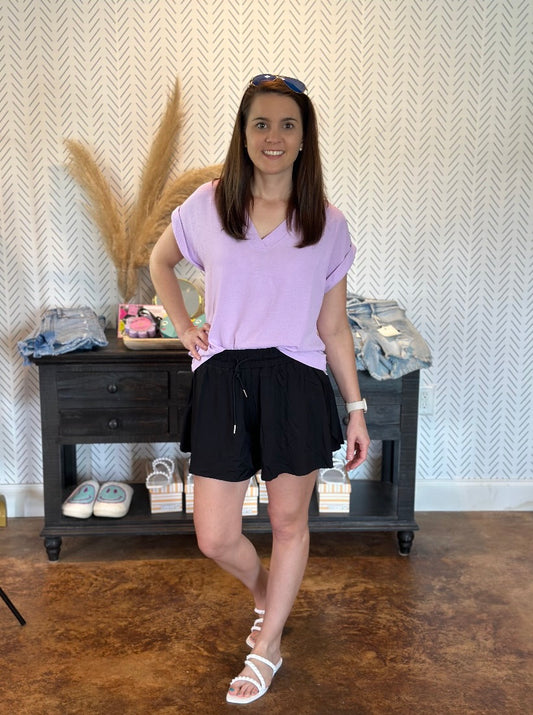 Black Flowy Athletic Short