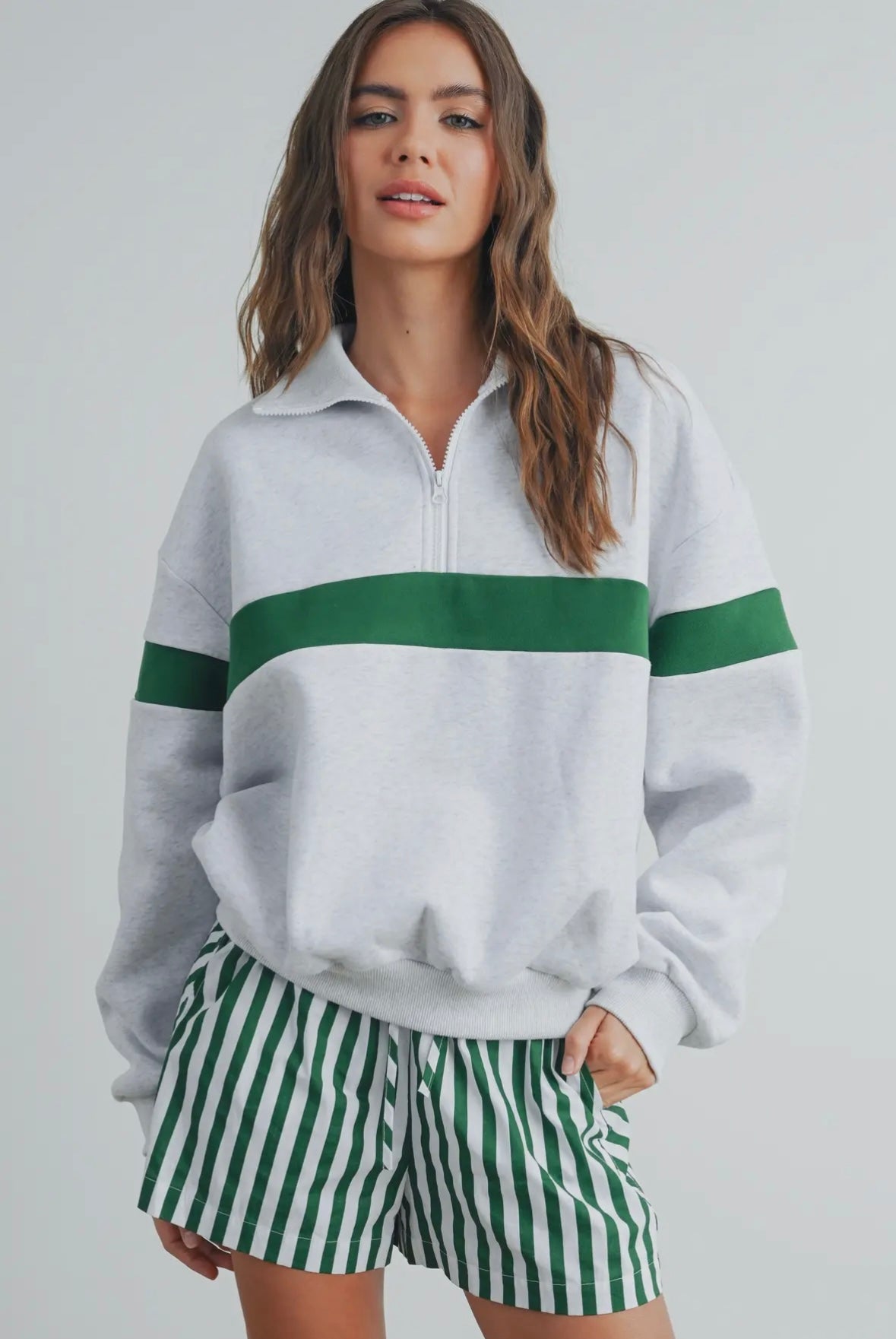 Grey & Green Stripe Sweatshirt