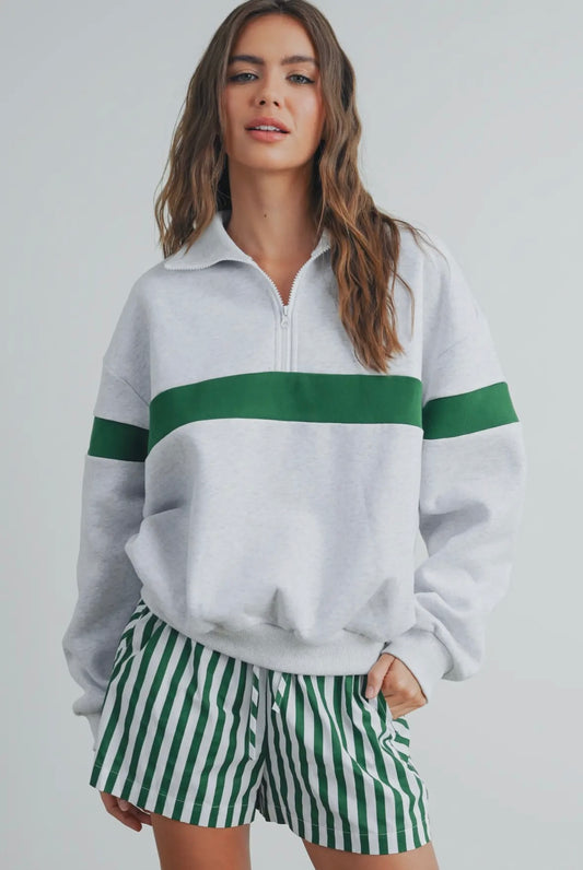 Grey & Green Stripe Sweatshirt