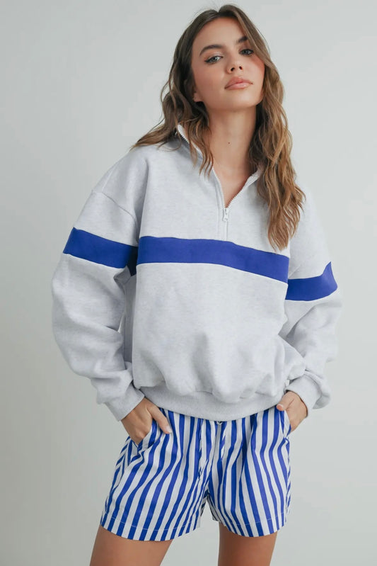 Grey & Blue Striped Sweatshirt